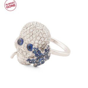 GUCCI White Gold/Diamond Made In Italy 18kt White Gold Diamond Flora Skull Ring
